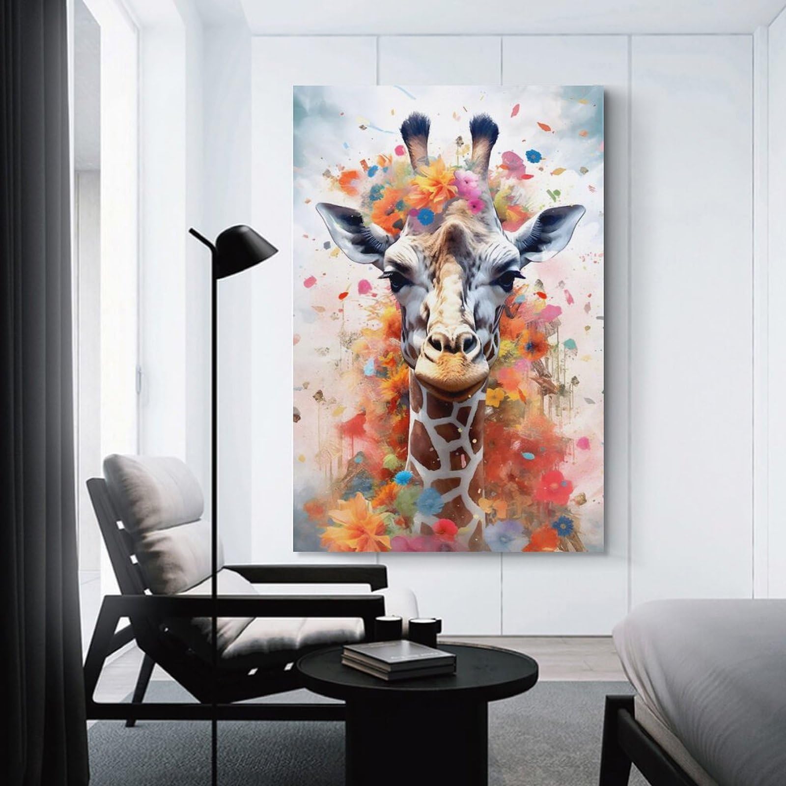 Junmoney Room Decor Wall Art Giraffe in Colorful Ink, 24x36inch(60x90cm), for Living Room, Lounge Or Sitting Room, Canvas Styling for A Polished Room Look