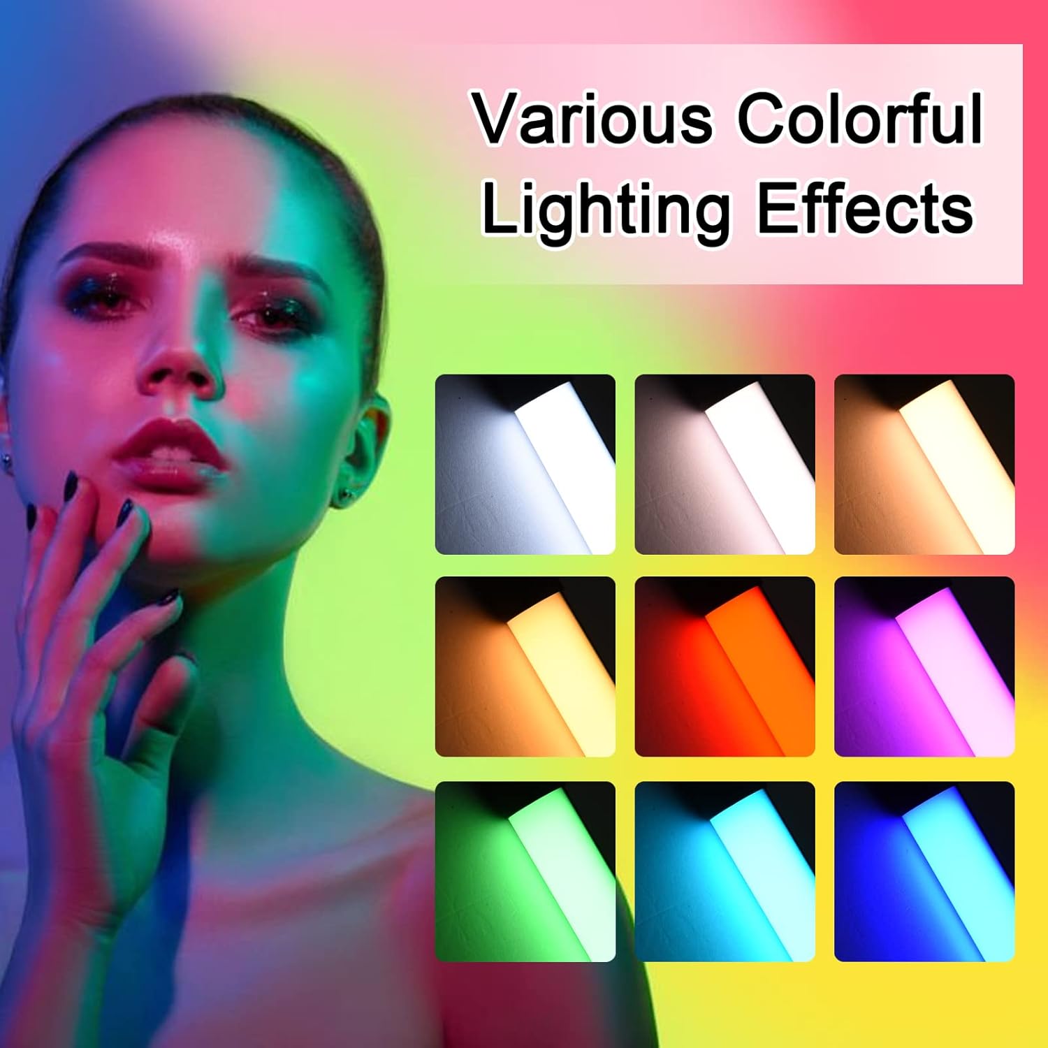 Andoer D2 Light Wand displaying various colorful lighting effects