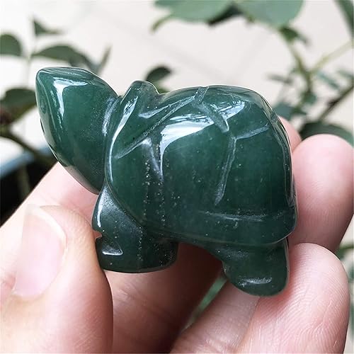 Miniatura 2 de Estatua de animal de tortuga de piedra tallada a mano, escultura de estatua de bolsillo, aventurina verde, 1.5 pulgadas