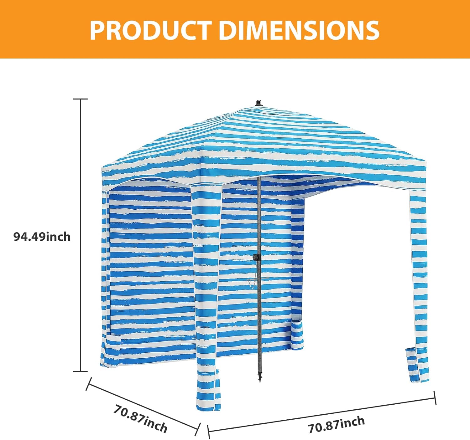 NEWBULIG Beach Cabana - 6 x 6 ft UPF 50 + Sun Protection, Detachable Waterproof Side Wall, 4 Corner Pockets, Cool Cabana Beach Tent 4.2 kg Compact Design for Beach/Camping, Light Blue Stripes