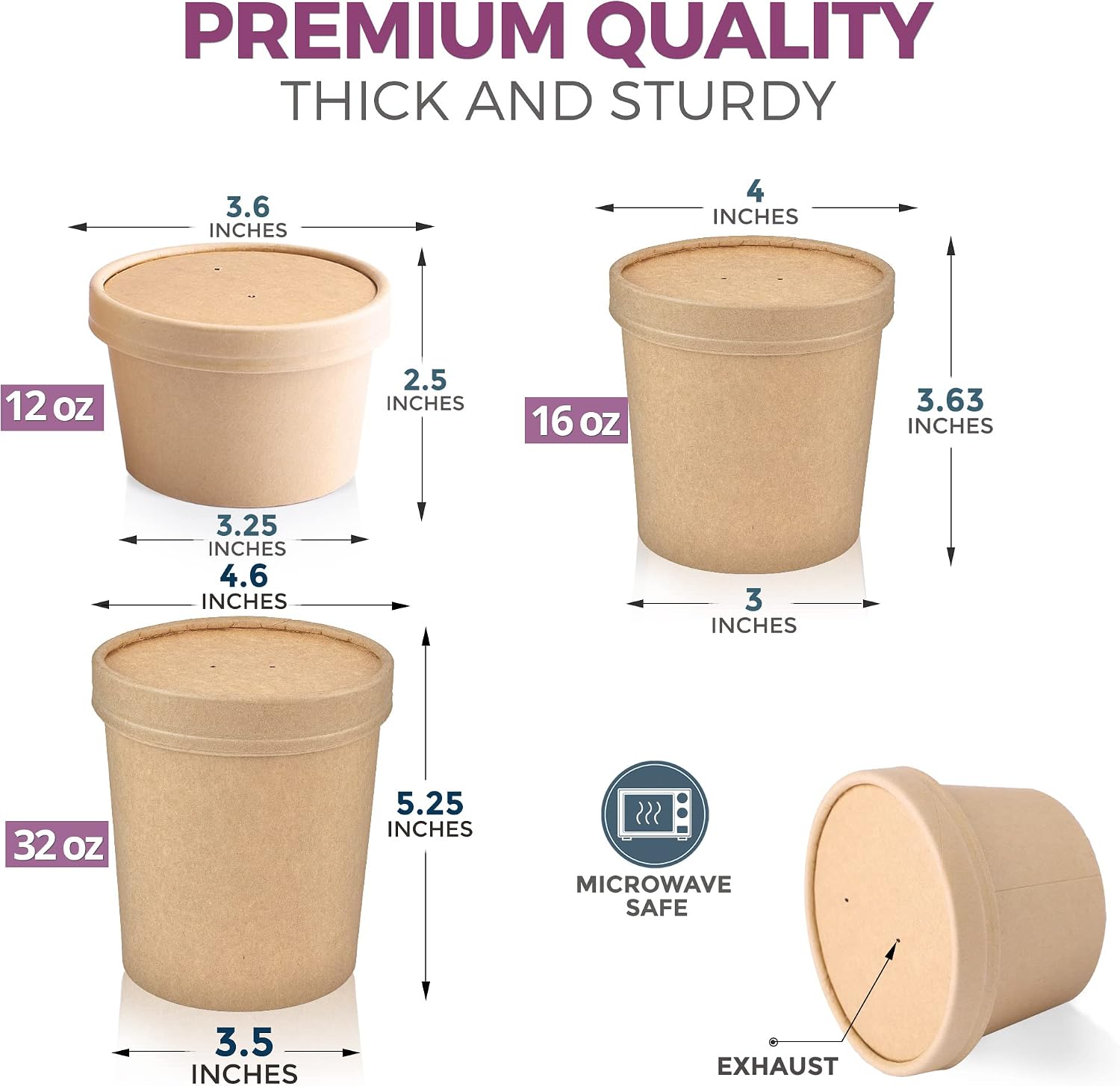 [50 Pack] 16 oz Kraft Compostable Paper Food Cup with Vented Lid - Brown Rolled Rim Storage Bucket, Hot or Cold Dish To Go Packaging, Ramen Soup Stews Salad Frozen Dessert Yogurt Ice Cream Container