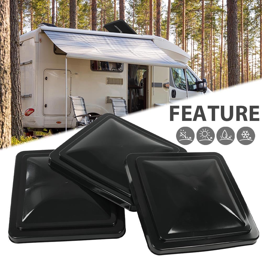G-PLUS 14" x 14" Universal RV, Trailer, Camper, Motorhome Roof Vent Cover 3 Pcs Black,Compatible with Ventline pre-2008 and Elixir Style Pin 1994 and Newer