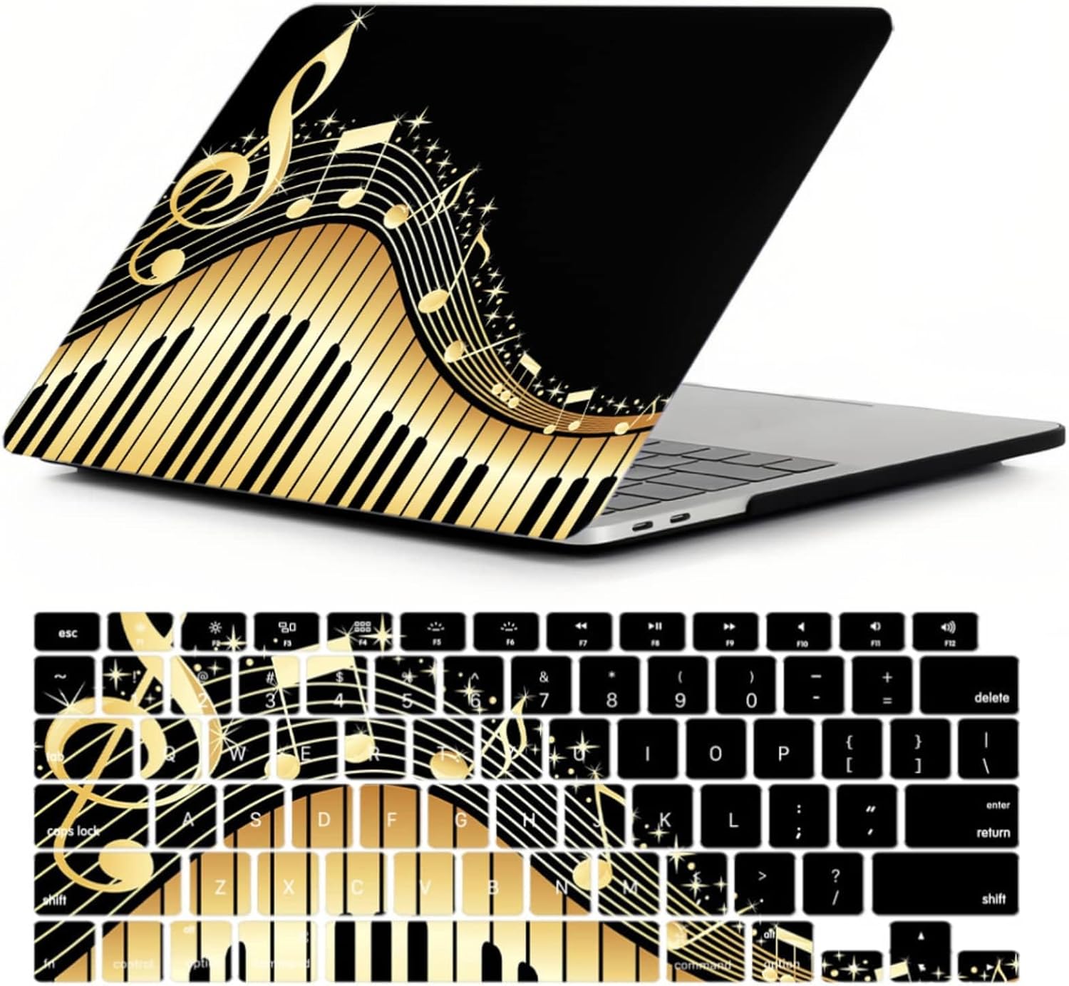 Shell Compatible with MacBook Air 13 inch Case 2025 2024 2023 2022 Model A3240 M4 A3113 M3 A2681 M2 Chip, Cute Plastic Laptop Case and Keyboard Skin for MacBook 13.6'', Piano Music
