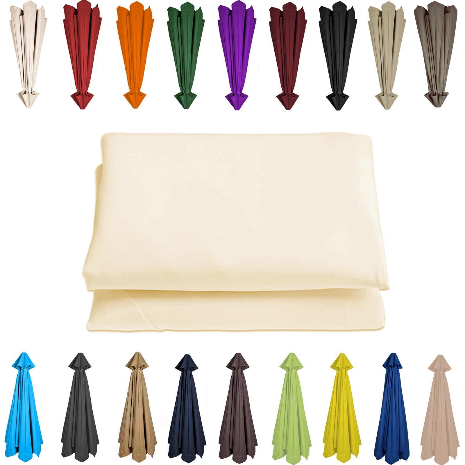 200/230/250/270/280/300/350 CM Parasol Top Fabric Cover Sunshade Cloth 6 8 Ribs Anti-Ultraviolet Patio Umbrella Replacement Cloth Garden Parasol Canopy Anti-UV(White,6 RIBS: 250CM/8.2FT) — image 1