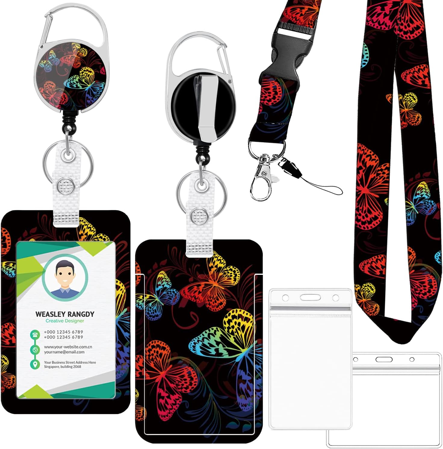 ID Badge Holder With Lanyard Set - Retractable Badge Reel With Flower Design For Work