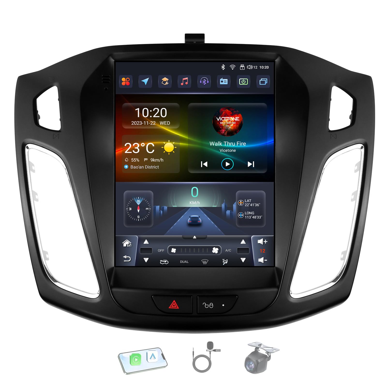 Uipob 9.7 Inch IPS Screen Car Radio for Fo-rd Focus 3 Mk3 2011-2019 Android 15 Car Stereo with Wireless Carplay Android Auto/5Ghz WiFi/Bluetooth/GPS/FM/RDS Radio/SWC/Backup Camera(Size:8Core 4+32G)