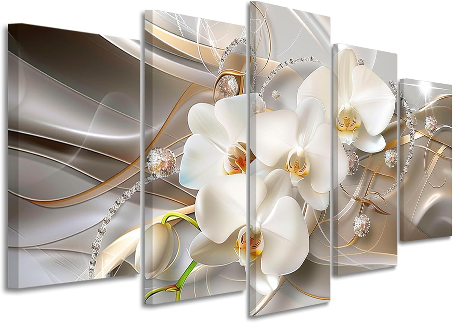 PBXBJY Lily Flower Wall Decor Teal Lilies Pictures 5 Piece Abstract Floral Painting Canvas Prints Large Contemporary Artwork Home Office Decor (Floral-4, (12"x20"x2 12"x30"x2 12"x40"x1))