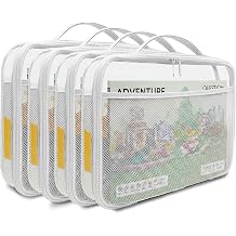 holay 4 Packs Large PVC Toy Storage Organizer with Zipper, Name Tag & Manual Pocket, Clear Durable Case for Blocks, Clay, Board Games, Travel White, Large