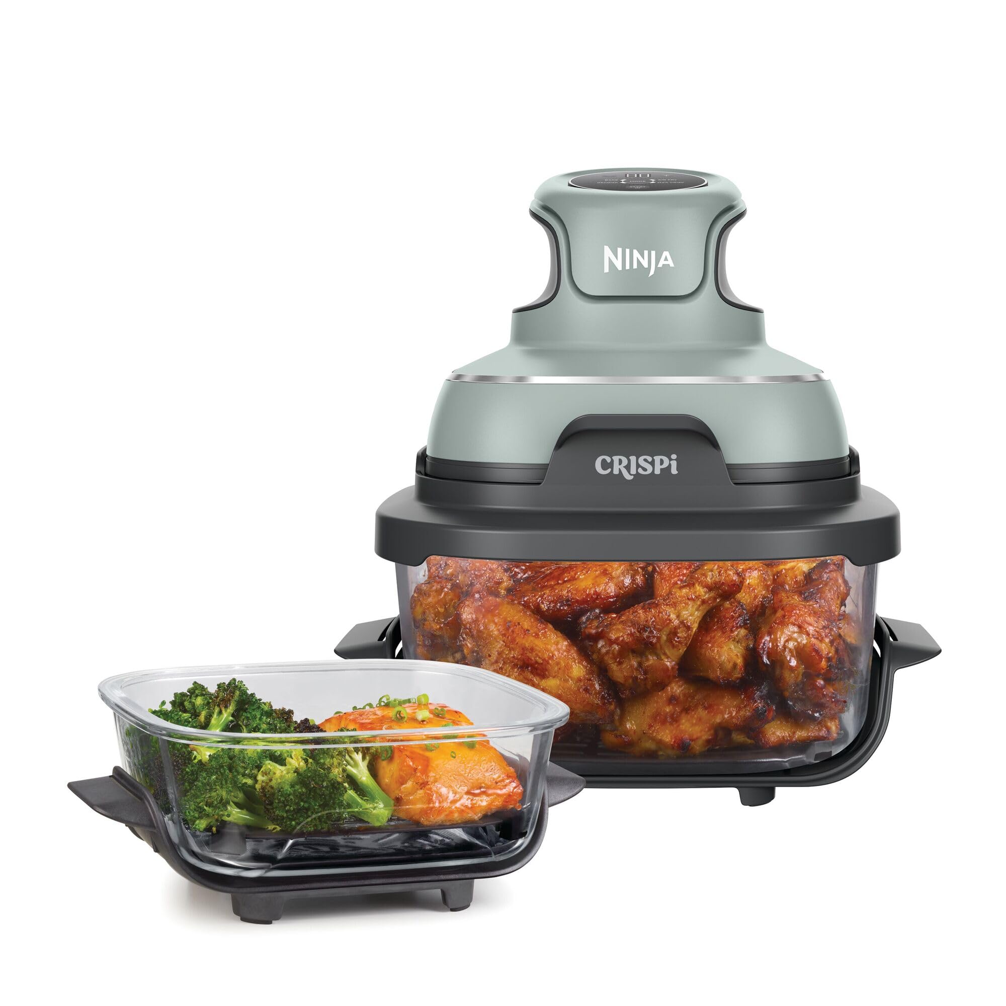 Ninja CRISPi Portable Air Fryer, 3.8L, 4-in-1: Air Fryer, Oven Roast, Keep Heat, Crisp, Compact for Convenient Storage, Two Removable Glass Containers and Lids, 1700 W, Green, FN101EUSG Sage
