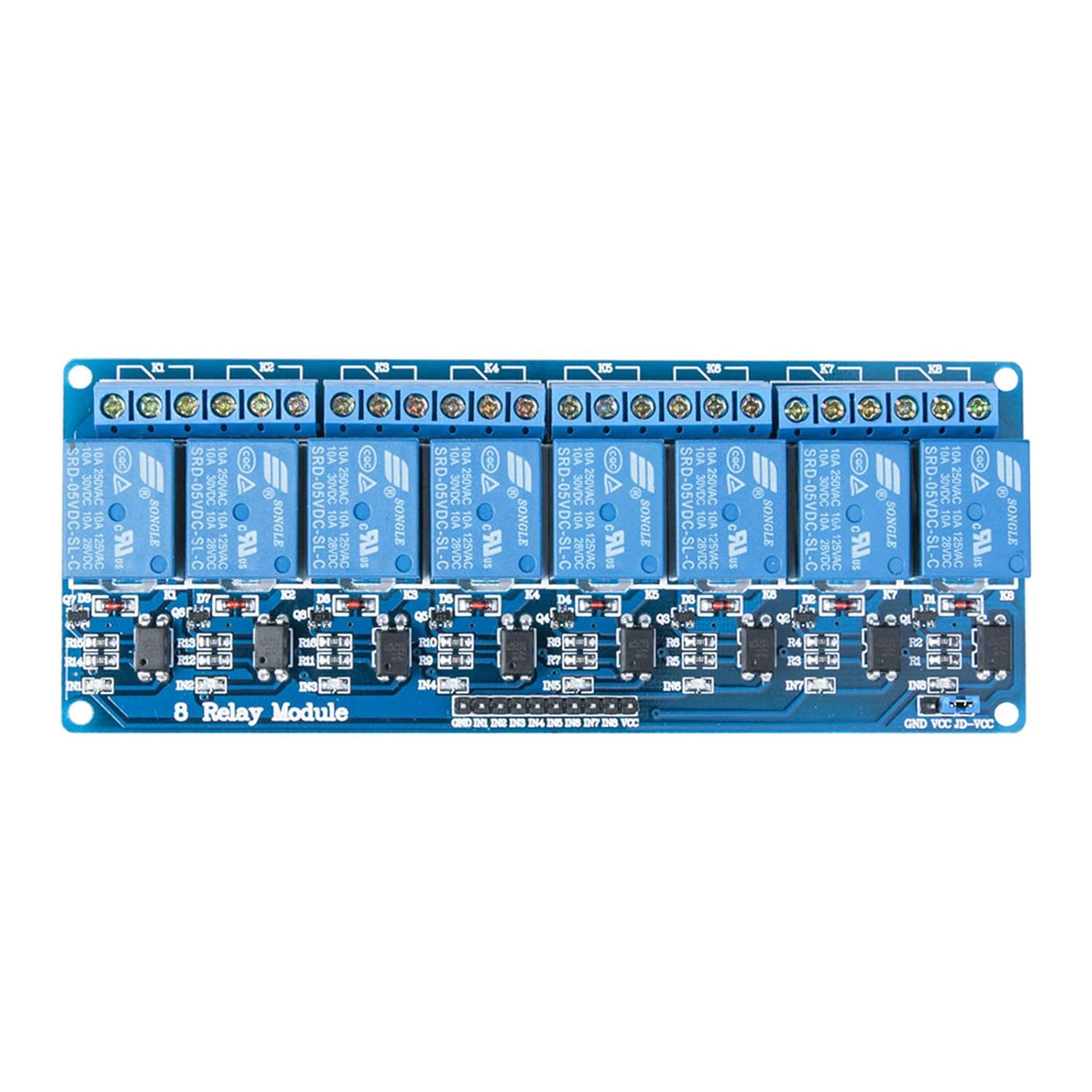 ELEGOO 8-Channel 5V Relay Module with Optocoupler for Arduino UNO MEGA STM32 - 10A AC/DC Safe Isolated Switching