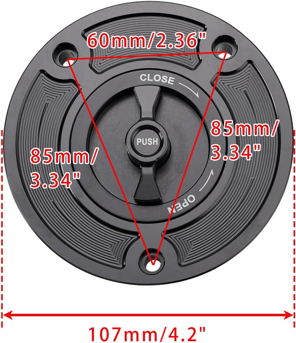 Areyourshop Quick Release Keyless Fuel Gas Cap 107mm Fit for Suzuki GSX-R1000 2005-2022 / GSX-R750 2004-2025 for Suzuki SV650 2003-2009 / SV1000 2003-2007