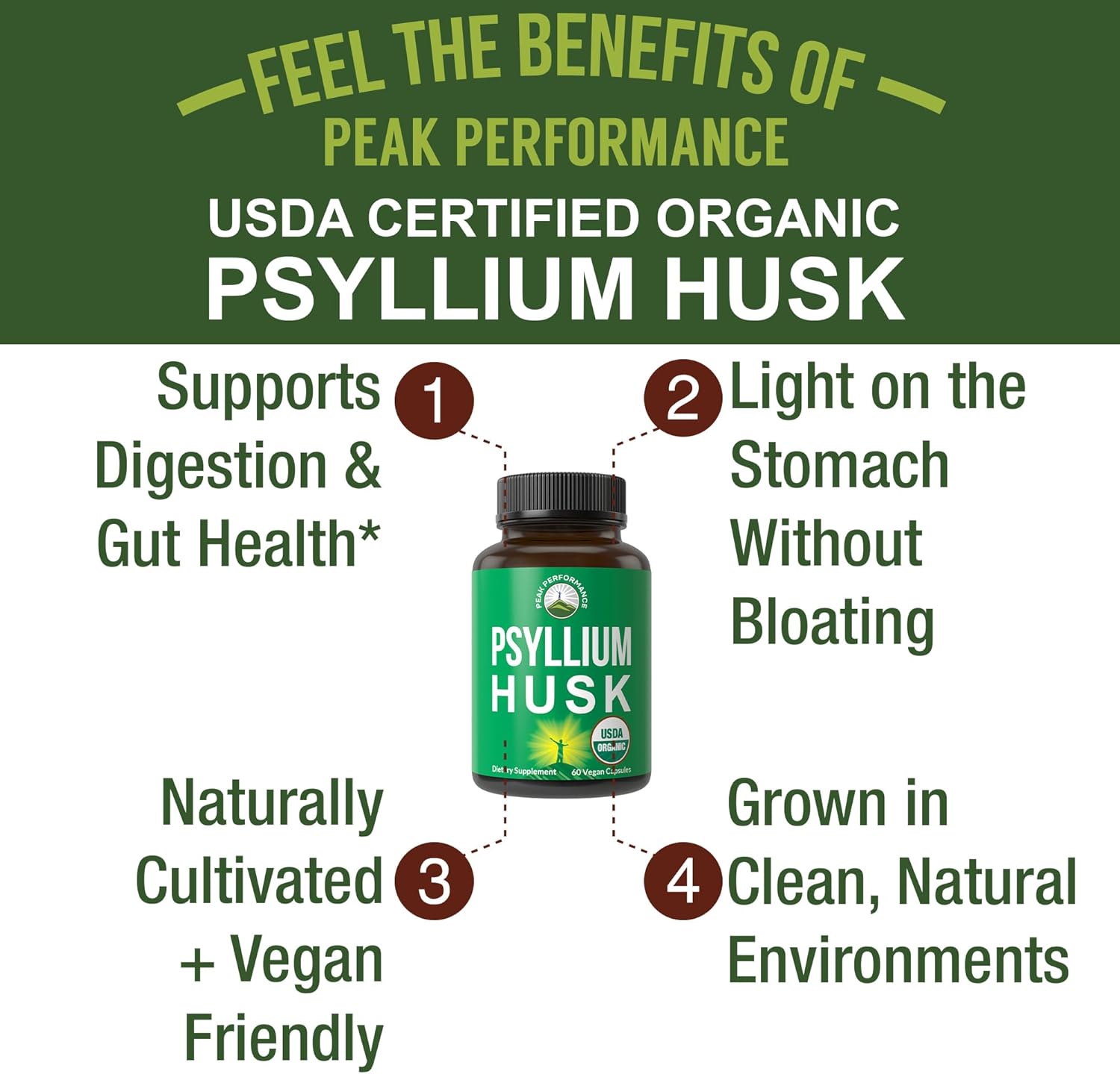 USDA Organic Psyllium Husk Vegan Capsules Made with Organic Psyllium Husk Seed. Fiber Supplement for Gut. Digestive Prebiotics. Pills for Digestion, Roughage Without Bloating. Tablets - Image 2
