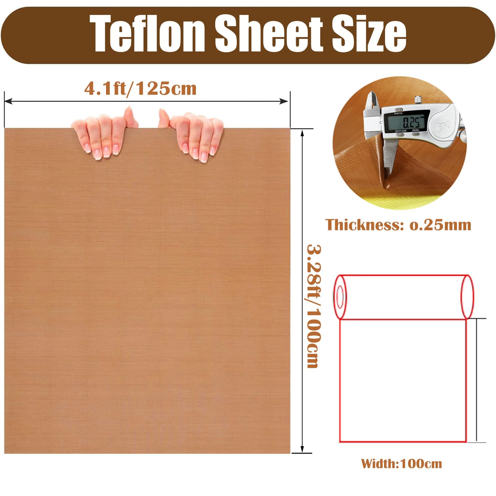 Teflon PTFE Glasfaser-Klebeband Mit Trägerpapier, 100x100cm Hitzebeständiges PTFE-Beschichtetes Isolierband Aus Glasfaser,0.25mm Thick 1.25mx1m