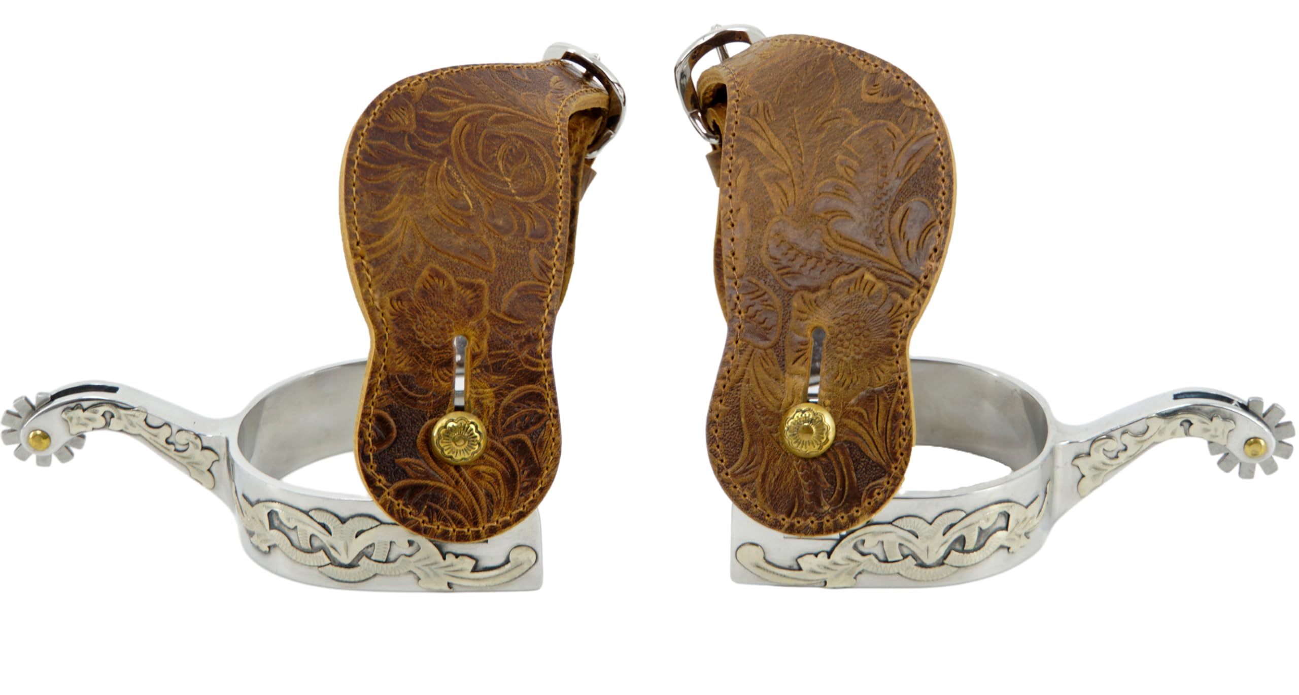 Jeereal Cowboy-Sporen für Herren, Edelstahl, mit Sporenriemen, gravierte deutsche Silberbesätze, Eisen, 2,5 cm Band, 5,4 cm Schaft
