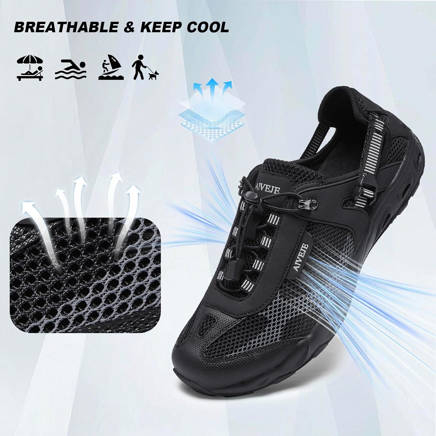 Men's Water Shoes Non-Slip Quick Drying Aqua Shoe Summer Outdoor Hiking Athletic Water Sandals