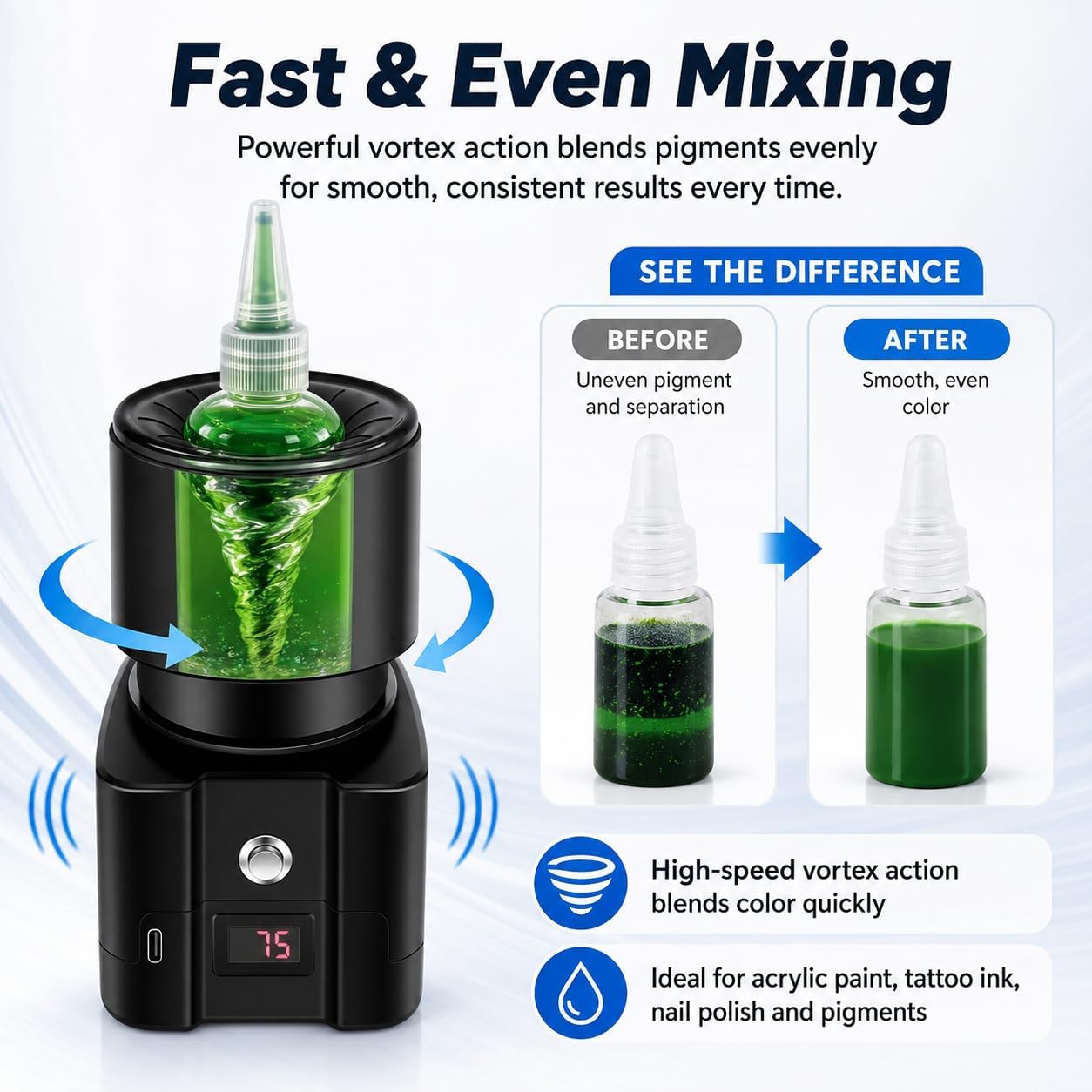Mezclador de pintura eléctrico Vortex de 5 a 100 ml, pantalla digital, apagado automático en 1 minuto, esmalte de uñas, tinta de tatuaje, mezclador de pintura acrílica, equipo portátil de mezcla de