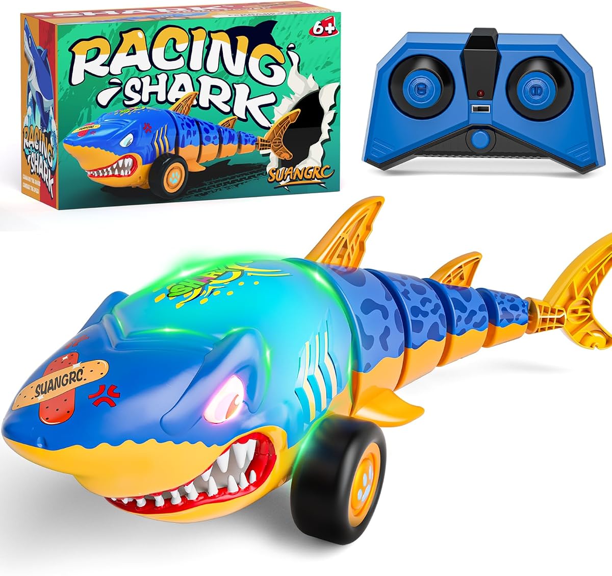 RC Shark Car Toy for Kids, 2.4Ghz Remote Control Car | Swinging Tail, LED Lights, For 3 4 5 6 Year Old, Christmas Gift Idea for Boys & Girls