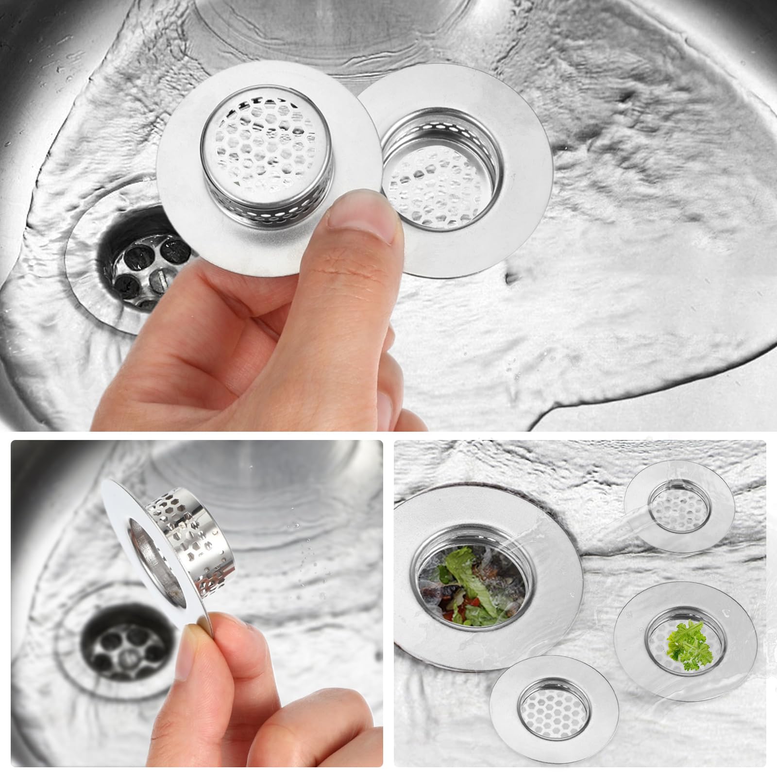 Bathroom Sink Strainer - 3 Pack Stainless Steel -7