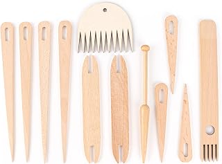 AUEAR, 12 Pack Wooden Hand Loom Stick Set, Big Eye Knitting Needles and Shuttles, Weaving Wood Comb for Knitted Crafts DIY