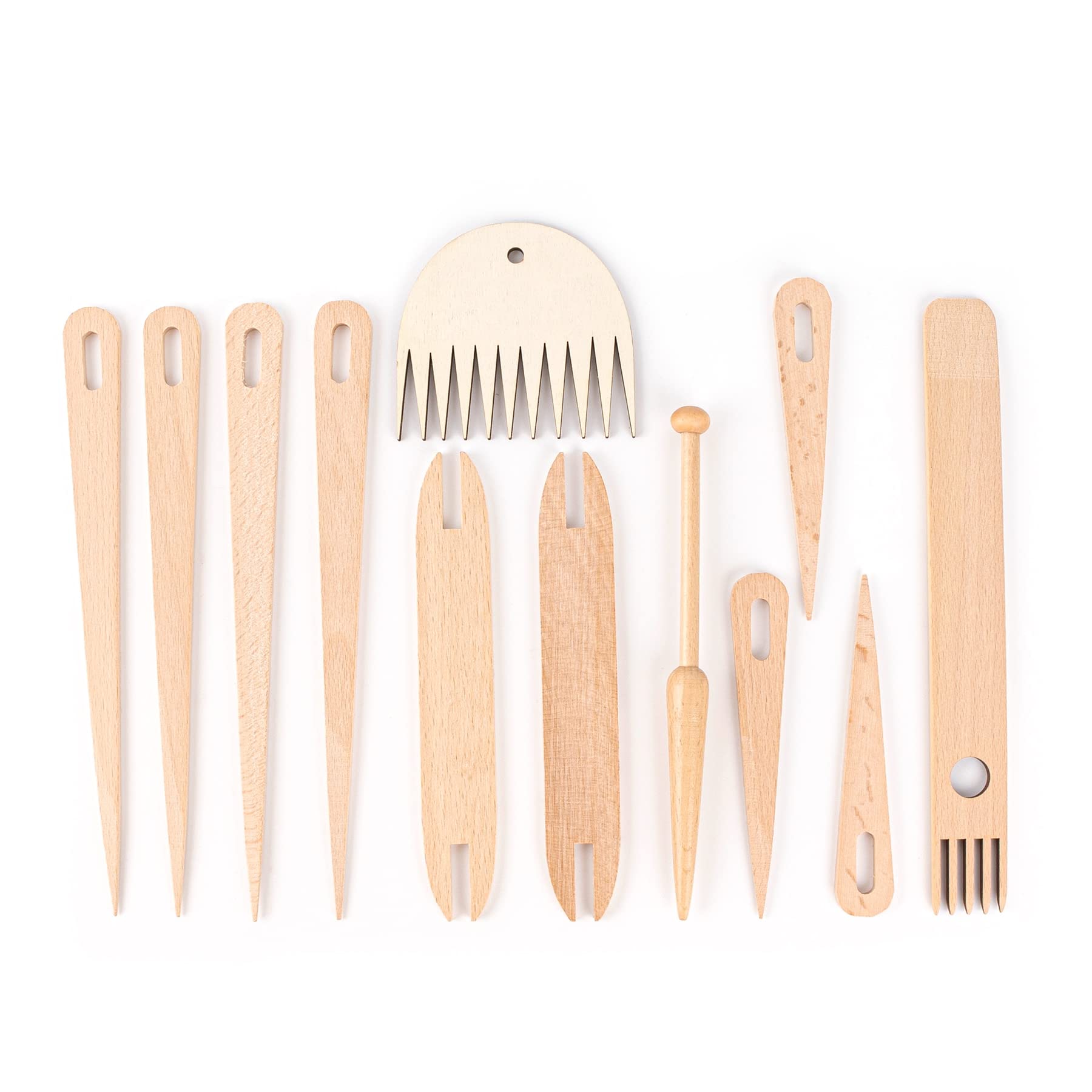 AUEAR, 12 Pack Wooden Hand Loom Stick Set, Big Eye Knitting Needles and Shuttles, Weaving Wood Comb for Knitted Crafts DIY-picture-44