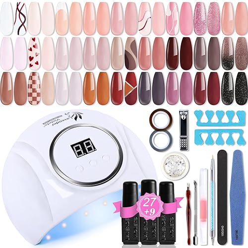 Q978 - Kit de esmalte de gel semipermanente con kit de iniciación de luz UV, secador de uñas de 54 W, 27 tonos de piel, colores diarios, kit de