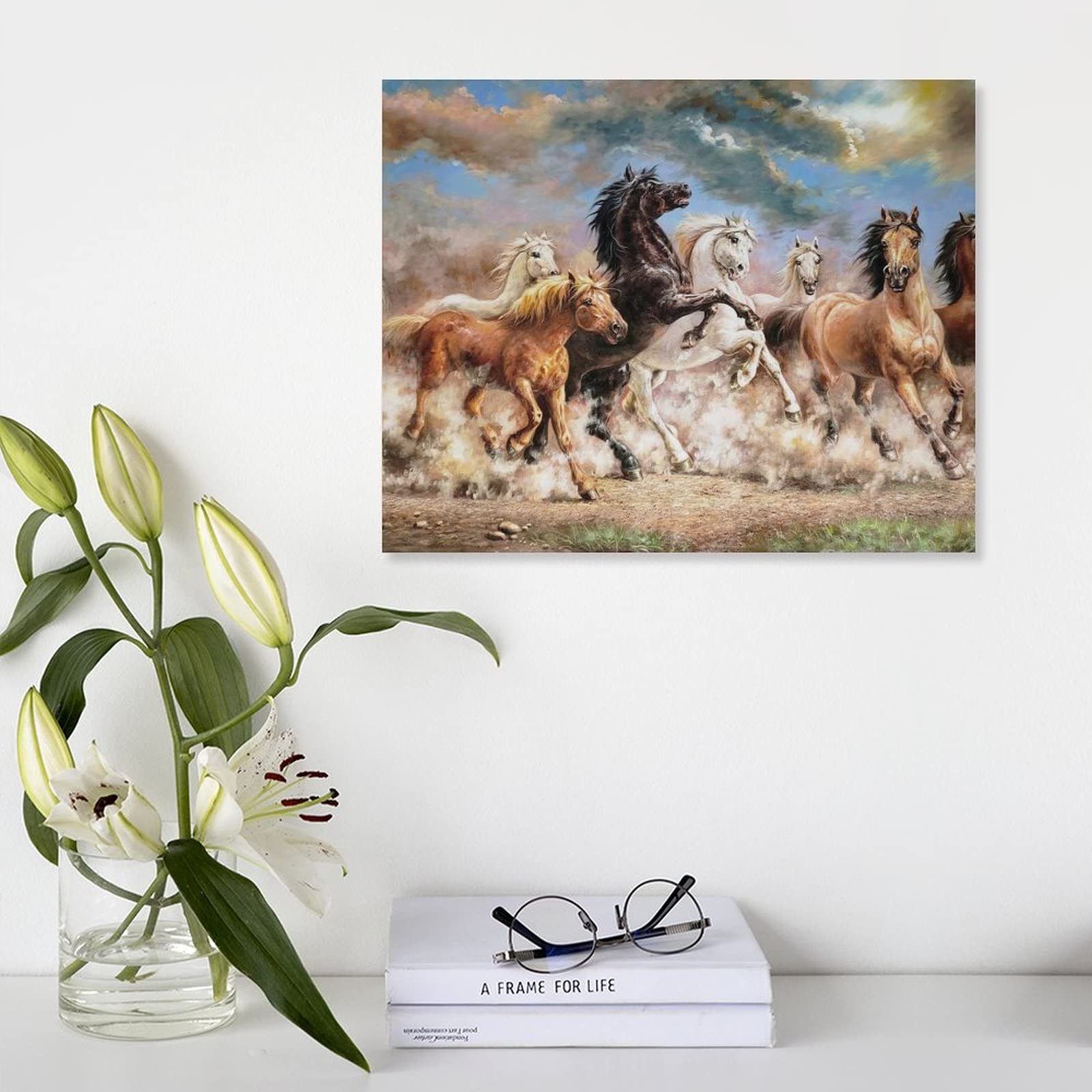 Amazon.co.jp: 絵画 走る馬ですインテリア 絵画 野生馬の群れです