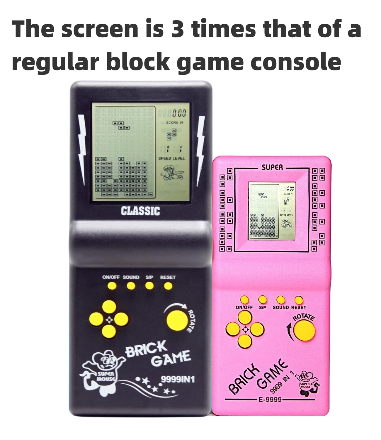 CZT Nuova console di gioco in mattoni grande schermo puzzle nostalgico classico integrato 23 giochi velocità/difficoltà regolabile alimentato da 2 batterie AA (non incluse) miglior regalo (nero)