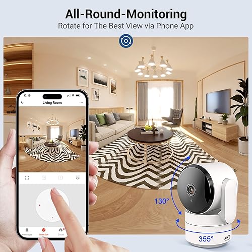Miniatura 4 de AMOROM Cámara interior 2K para seguridad del hogar, cámaras WiFi de 360 con panorámicainclinación, detección de movimiento, audio de 2 vías, visión