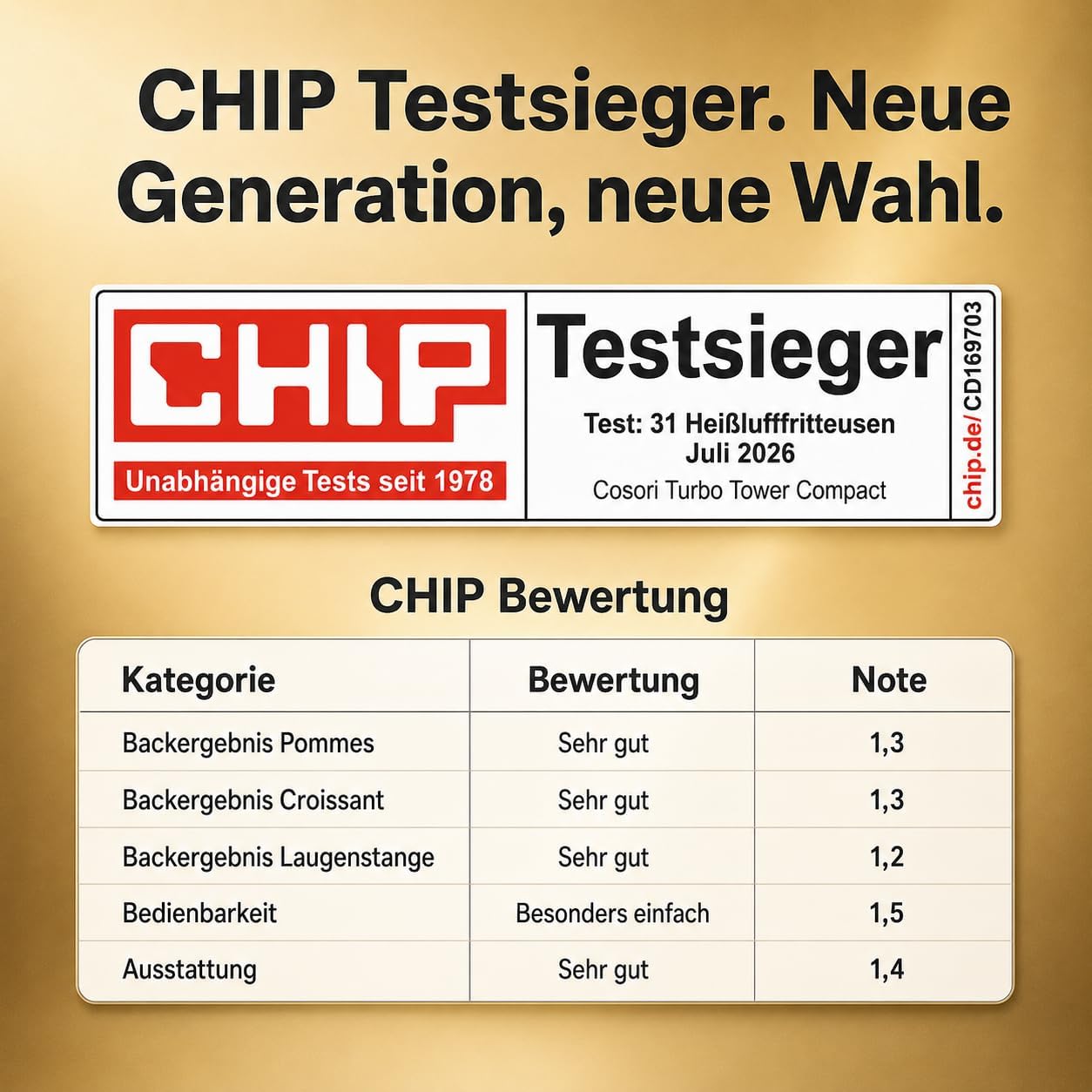 Cosori Airfryer neue Generation 2026 Chip Testsieger TurboBlaze-Tech 8,6L Platzsparend+ DC-Motor-Tech Dunkelschwarz