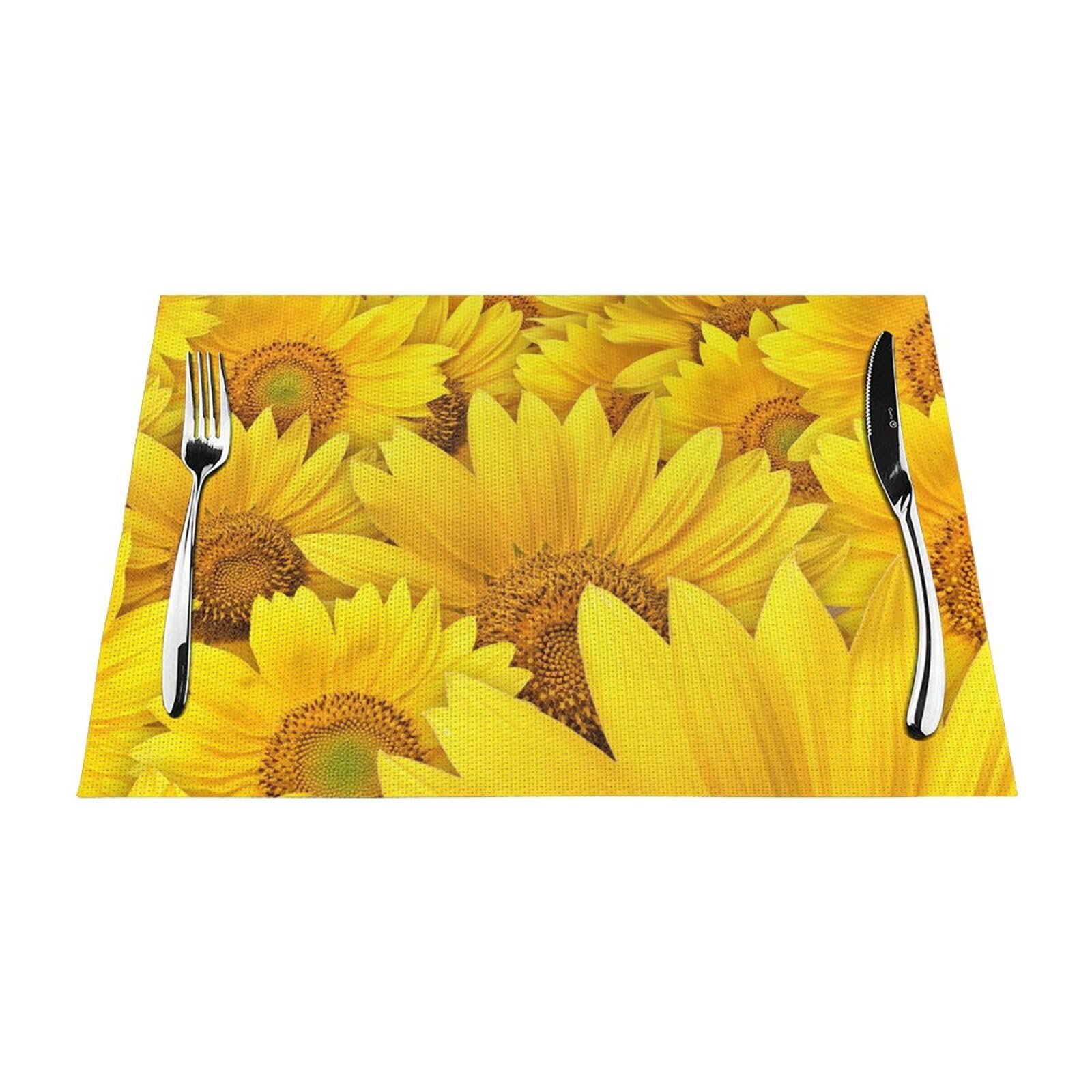PVC Placemat Set of 6 PCS, 45x30 CM, Sunflowers Pattern Printed Non-Slip Heat Resistant Place Mats for Kitchen Dining Table Indoor Outdoor