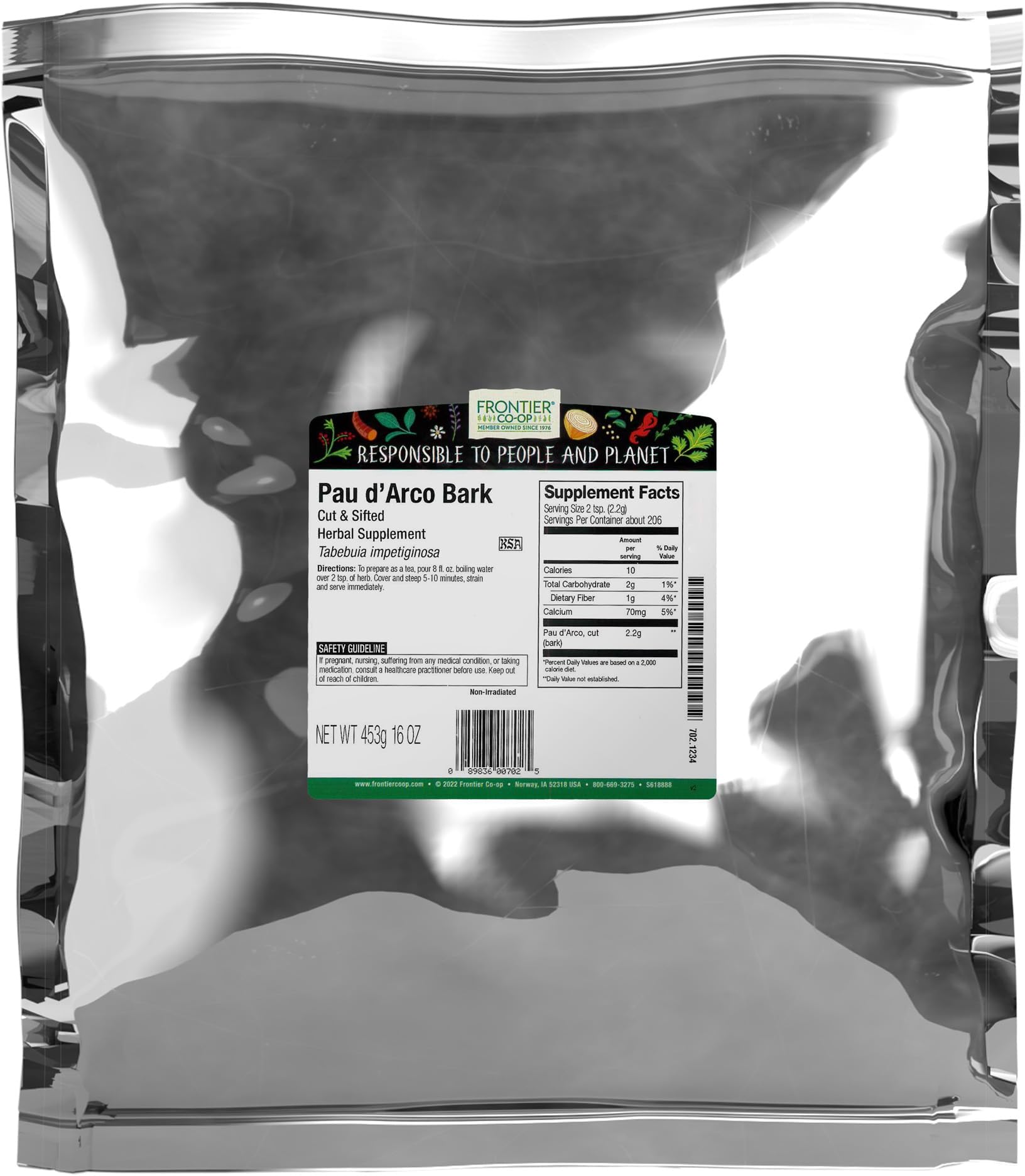 Frontier Co-op Pau d'Arco Bark, Cut & Sifted, Kosher, Non-irradiated | Bulk Bag | Tabebuia impetiginosa (Mart. ex DC.) | 16 Ounce (Pack of 1)
