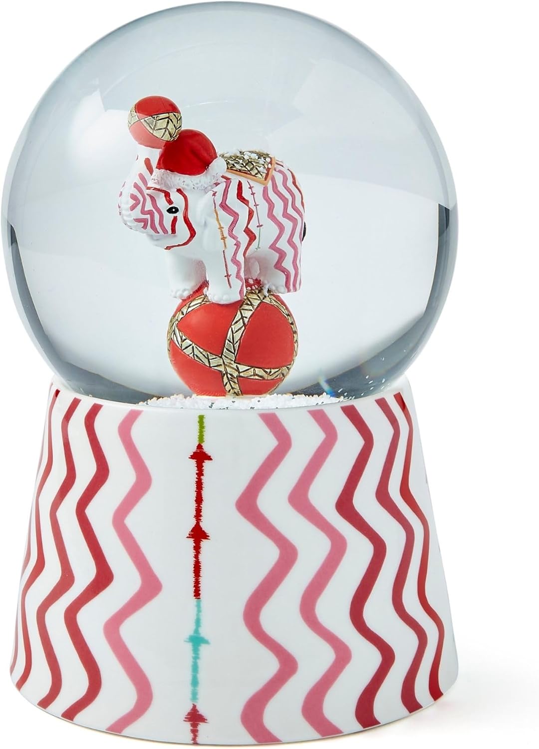 Spode Kit Kemp Christmas Snow Globe - Rik RAK Elephant Snow Globe - Lights Up & Plays Music - Winter Decor with LED Accents - Vibrant Pink & Red Accents for Contemporary Homes
