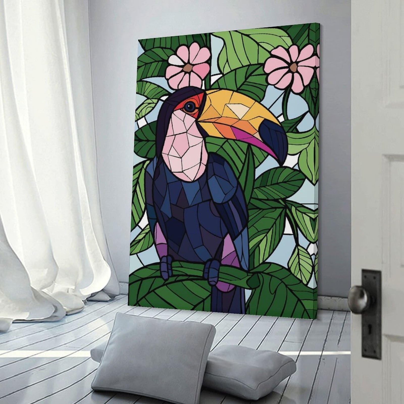 Junmoney Wall Picture Print Toucan in A Tropical Setting, 24x36inch(60x90cm), for Wall Displays, Bedrooms Or Room Updates, Wall Decor Suited to Curated Displays
