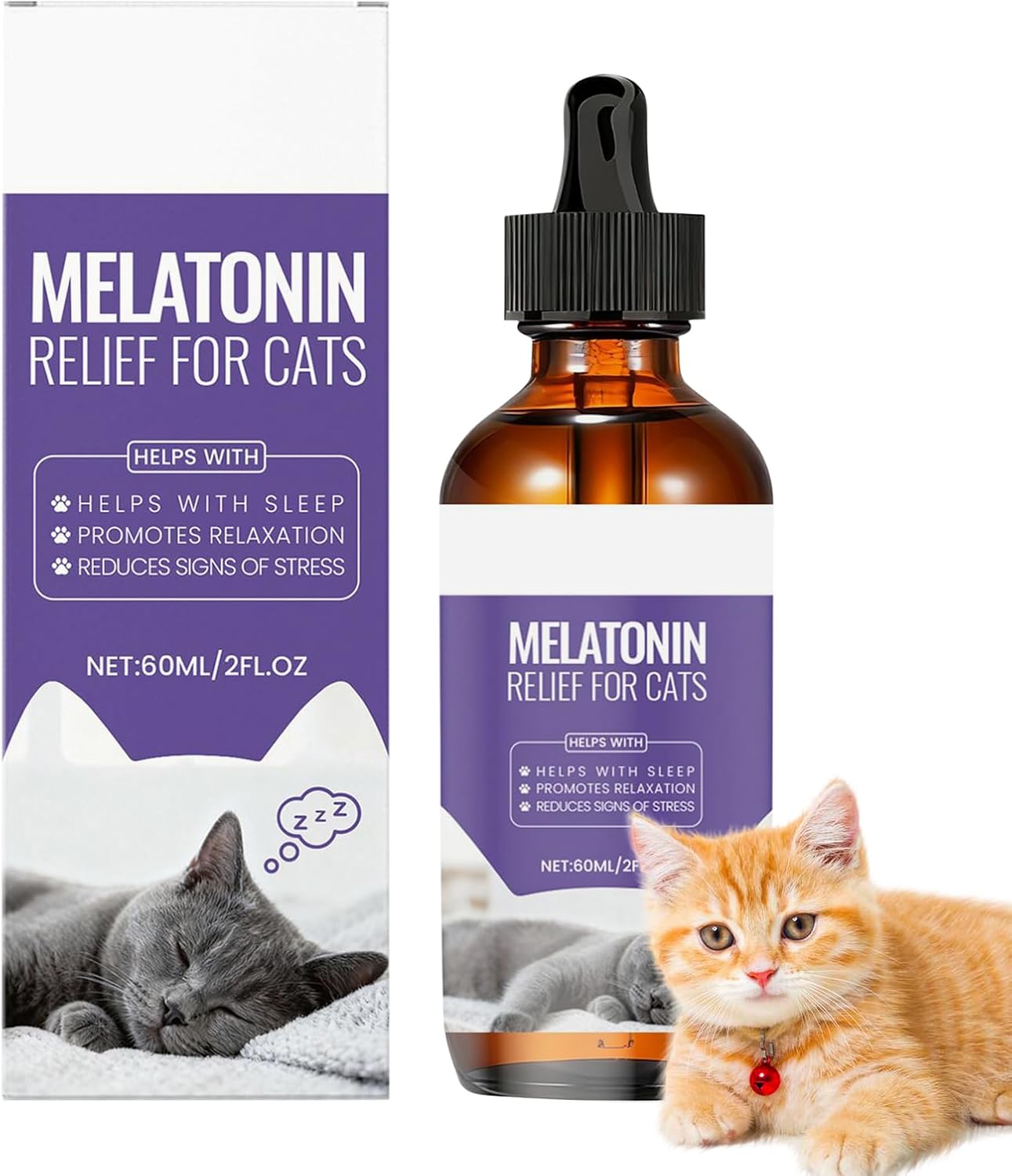 Calming Drops for Cats | 60ML Natural Solution – Cat Sleep Supplement,for Senior Pet Kitten Puppy Health Stress Tension Travel Home Night Time