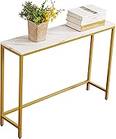loglus Faux Marble Console Table with Gold Frame - Entryway Sofa Table, Single Layer White Marble, Easy Assembly