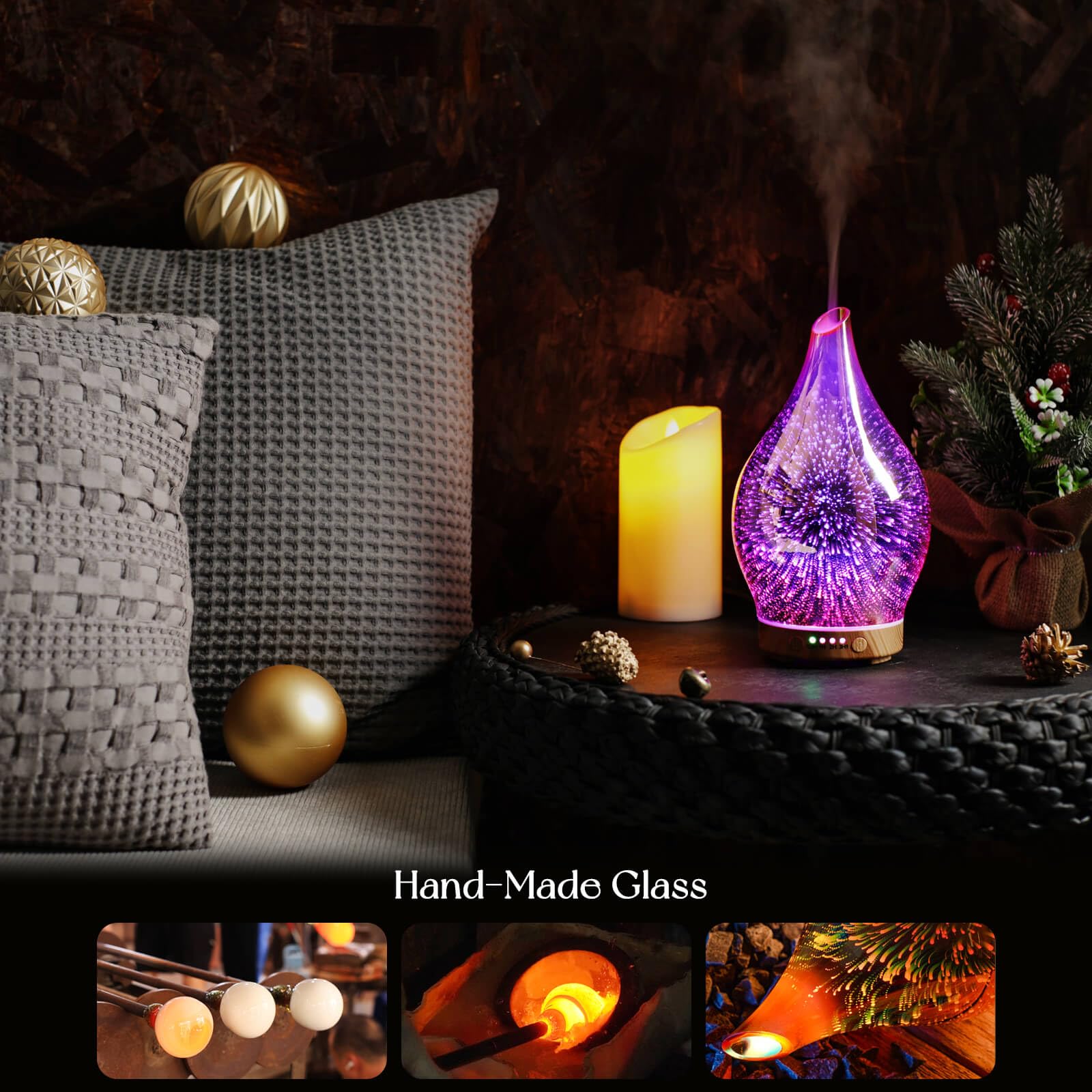 Porseme Essential Oil Diffuser 3D Firework Glass Aromatherapy Ultrasonic Humidifier Rose Gold, Auto Shut-Off, Timer Setting, BPA Free, Aroma Decoration for Home, Office, Gym, Spa, Premium Gift 150ml
