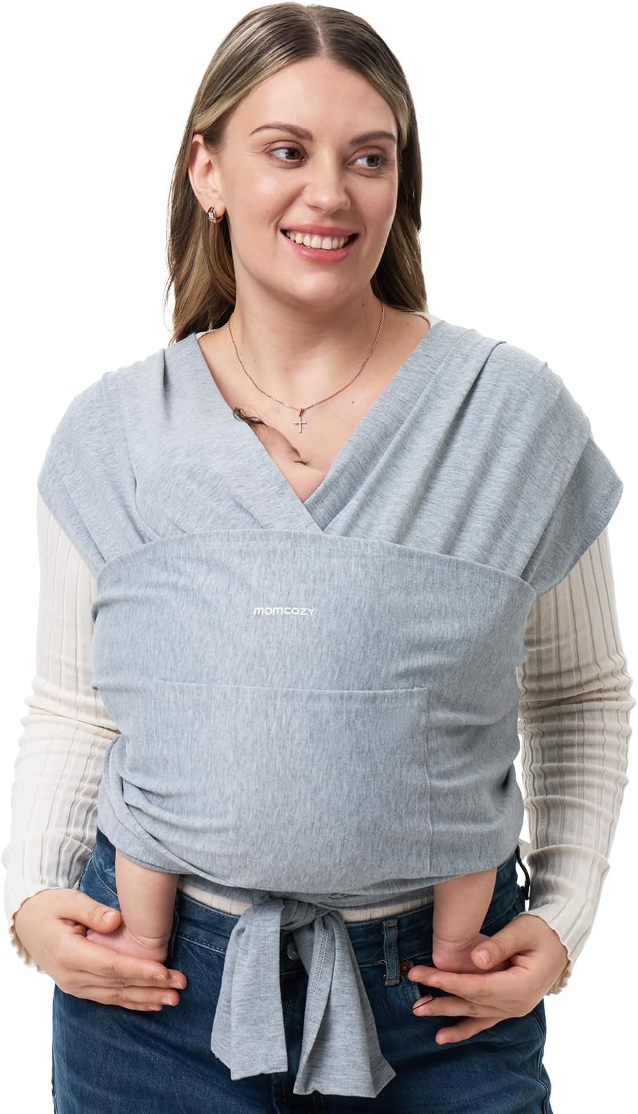 Momcozy Baby Wrap Carrier, Easy to Wear Infant Carrier Slings, Lightweight Hands Free Baby Sling, Adjustable Baby Carriers for Newborn to Toddler 8-35 lbs, Grey