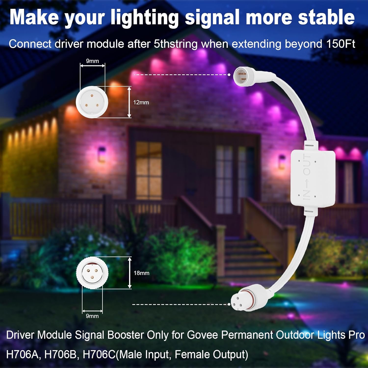 Driver Module Signal Booster Only for Govee Permanent Outdoor Lights Pro H706A, H706B, H706C(Female Input - Male Output)