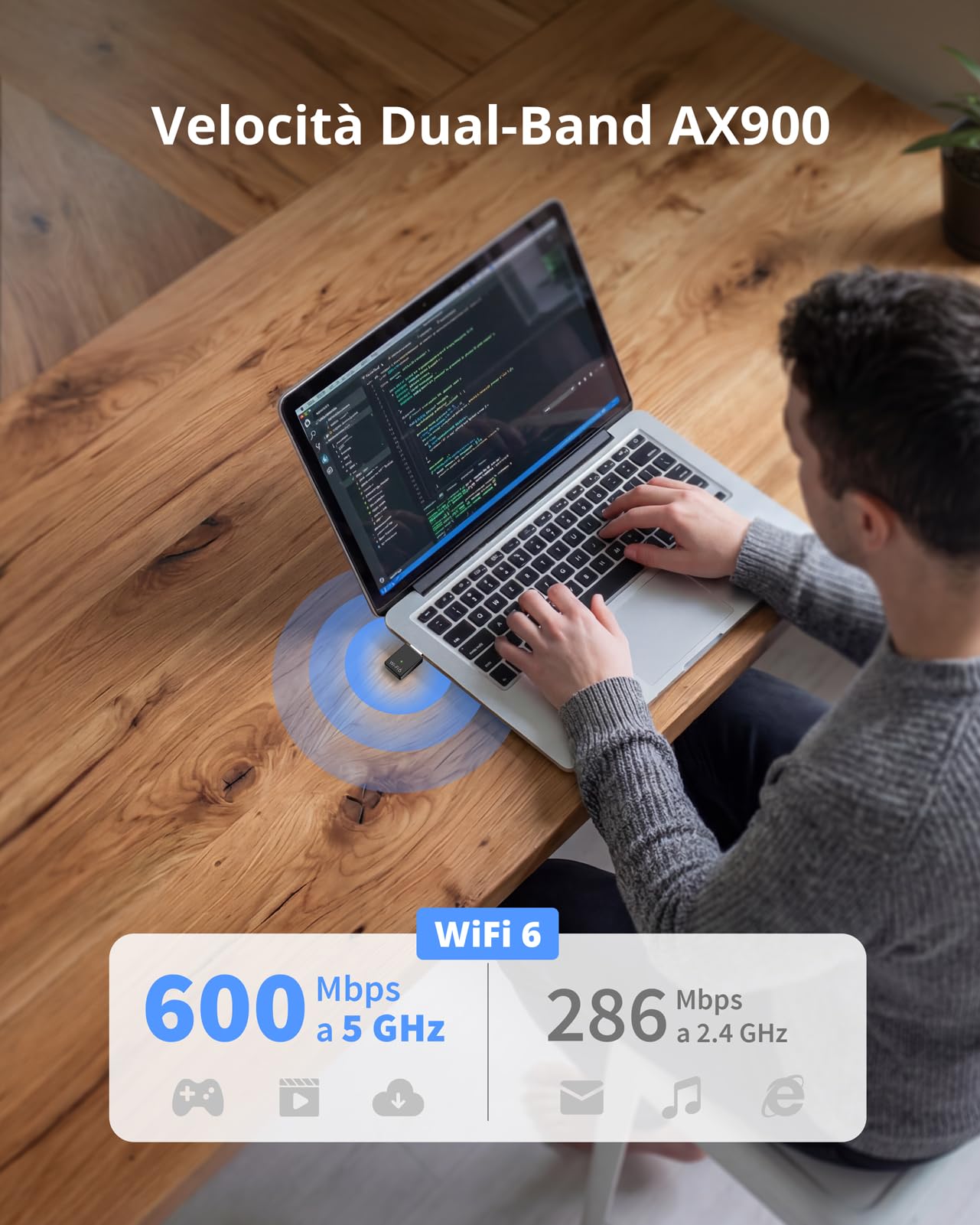 BrosTrend AX900 Wi-Fi 6 Chiavetta WiFi Linux con Ubuntu, Mint, Debian, Zorin, Raspberry Pi OS, Mate, Windows, etc. Mini Adattatore WiFi USB per PC Fisso Linux Dual Band 5GHz & 2.4GHz, USB 2.0, OFDMA