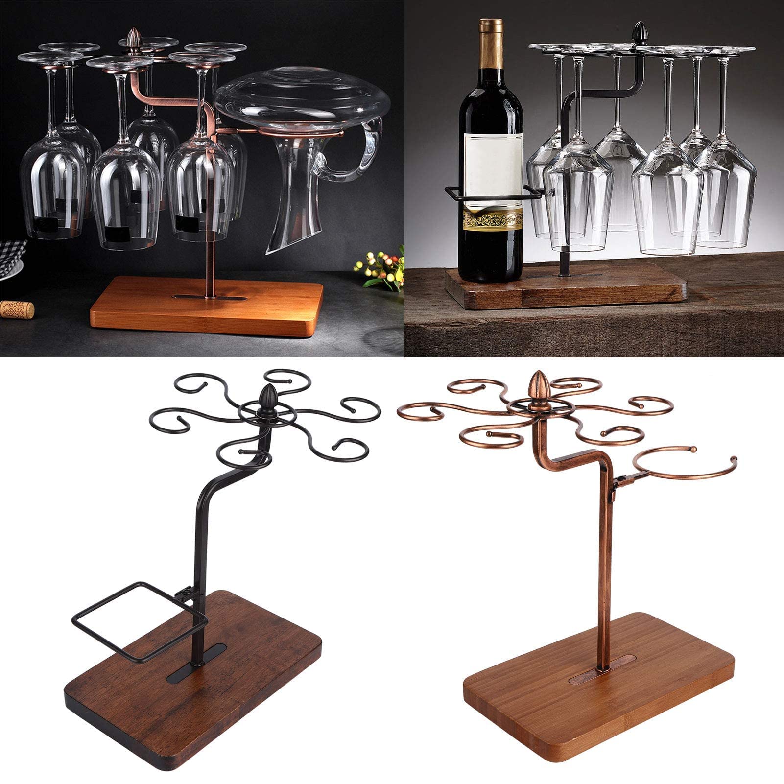 Portabicchiere da vino, stendino per vino decanter stendino con 6 ganci Bar Decorazione da tavolo Portaoggetti per bevande Stand No Foratura(Bronzo)