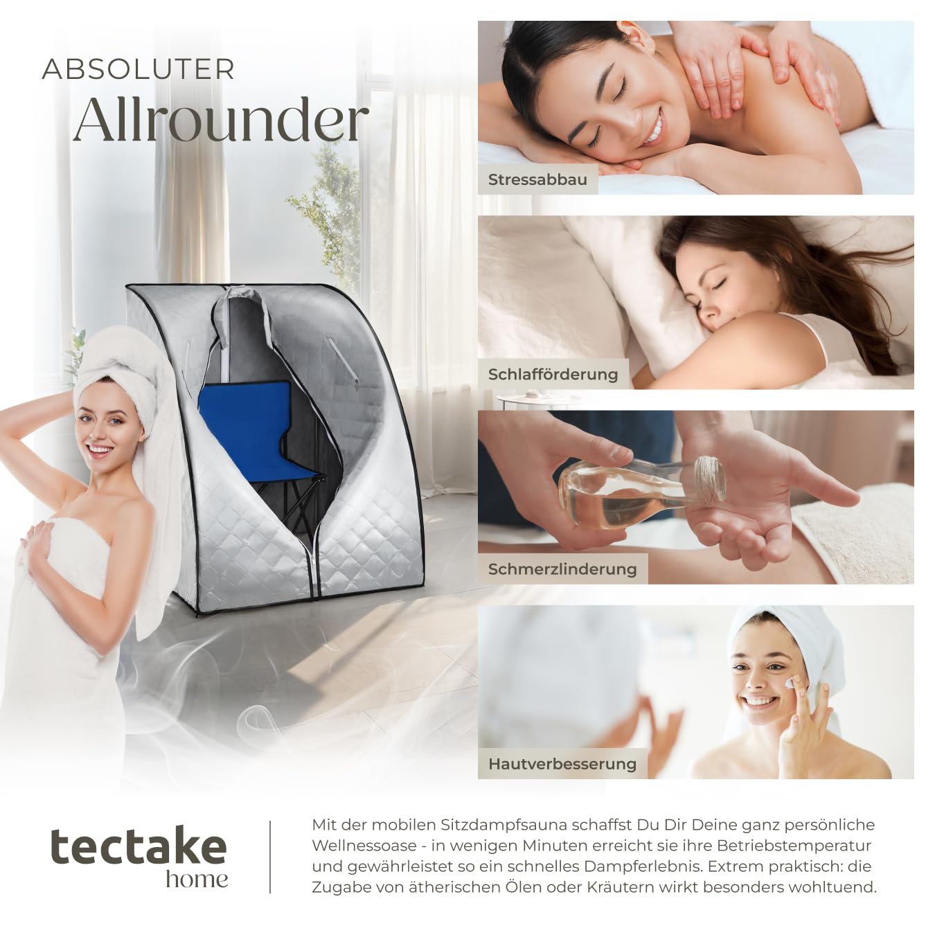 tectake® tragbare Dampfsauna für Zuhause mit 15 Temperaturmodi und Timer, Sauna Zelt für Zuhause, Zeltsauna mit Ofen/Dampfgenerator, Mini Sauna, Wellness für Zuhause, Heimsauna - Silbergrau