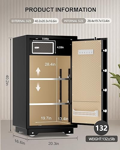 Miniatura 6 de TIGERKING - Caja fuerte extra grande de 7.2 pies cúbicos, caja fuerte para el hogar con doble cerradura de llave de seguridad y caja de bloqueo