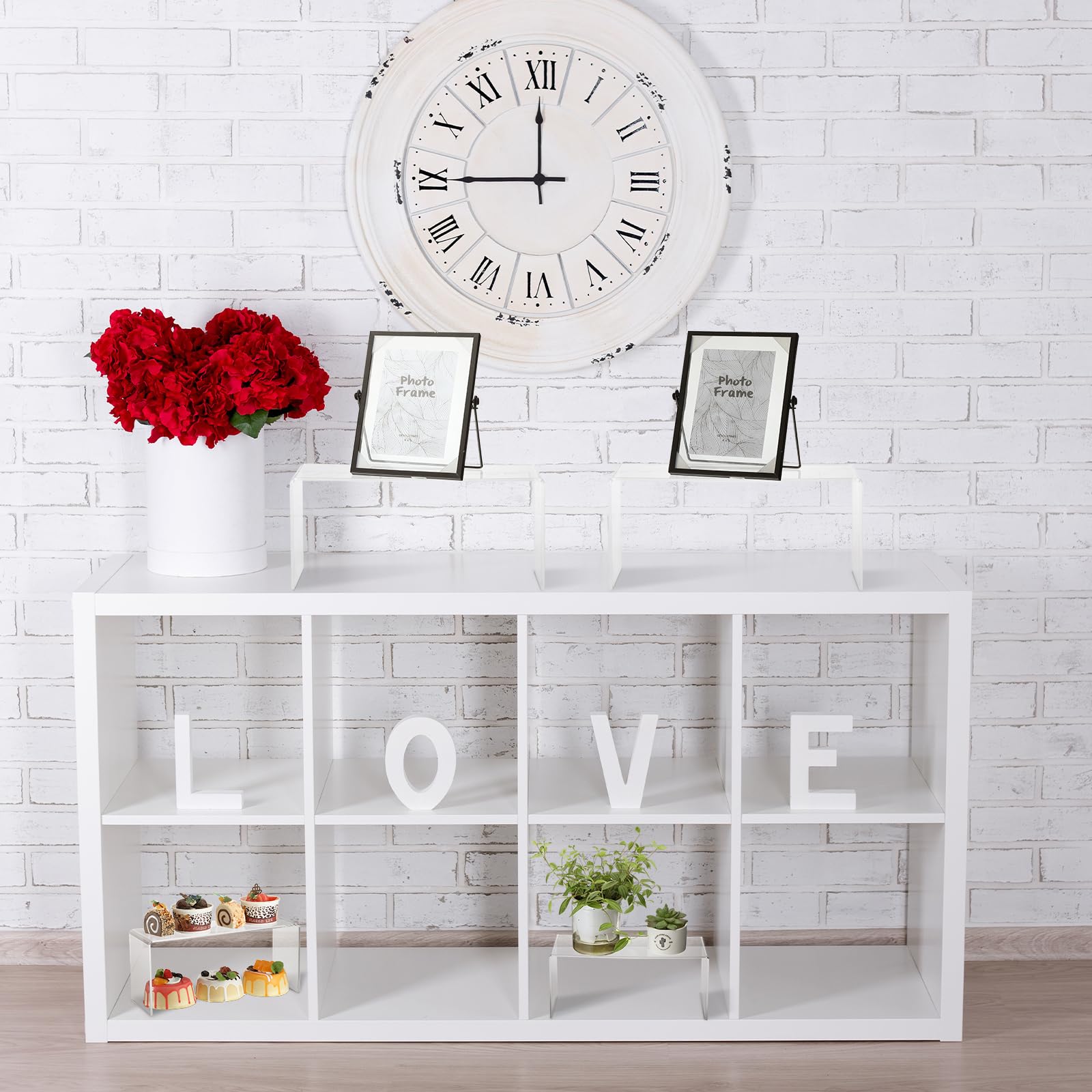 Soaoo 4 Pcs Large Clear Acrylic Riser for Display Acrylic Shelf Riser Jewelry Display Stand Retail Desktop Display Stand for Cupcake, Collectibles, Organize, Decor (10.25 x 4 x 4.25 Inches) 4