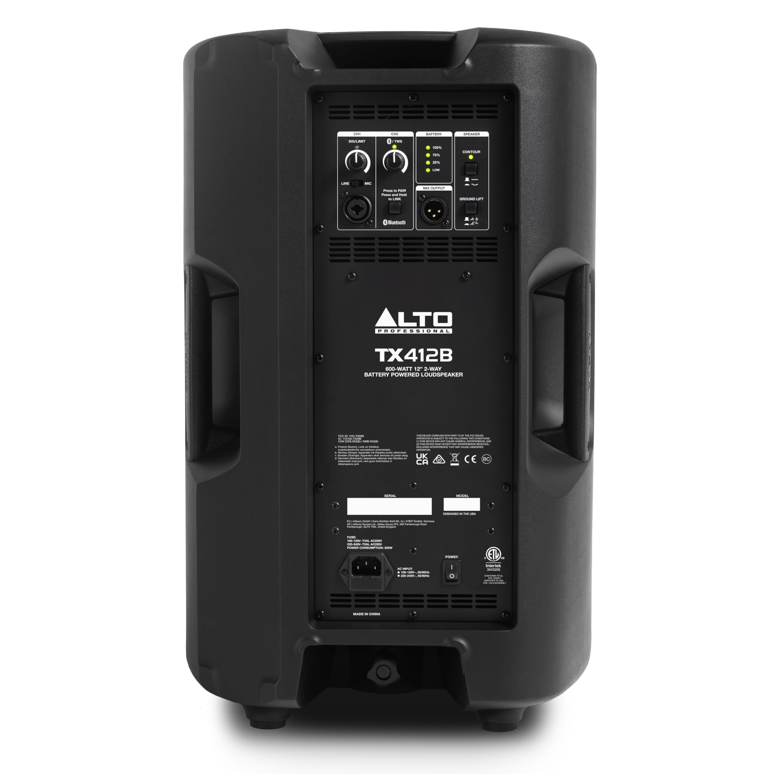 ALTO TX412B - Głośnik aktywny | Zasilanie Akumulatorowe, TWS Bluetooth, 2‑Kanałowy Mikser, Dla Bezprzewodowych Plenerowych Występów Mobilnych DJ