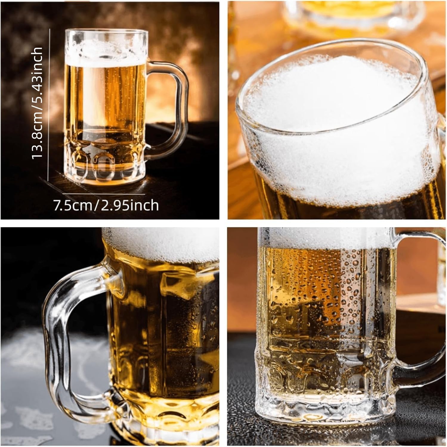 Jarra de cerveza de cristal para congelador, jarra de cerveza grande y pesada de 21 onzas con asa, vasos de vidrio transparente esmerilado para cerveza de raíz, agua, beber, 2 unidades