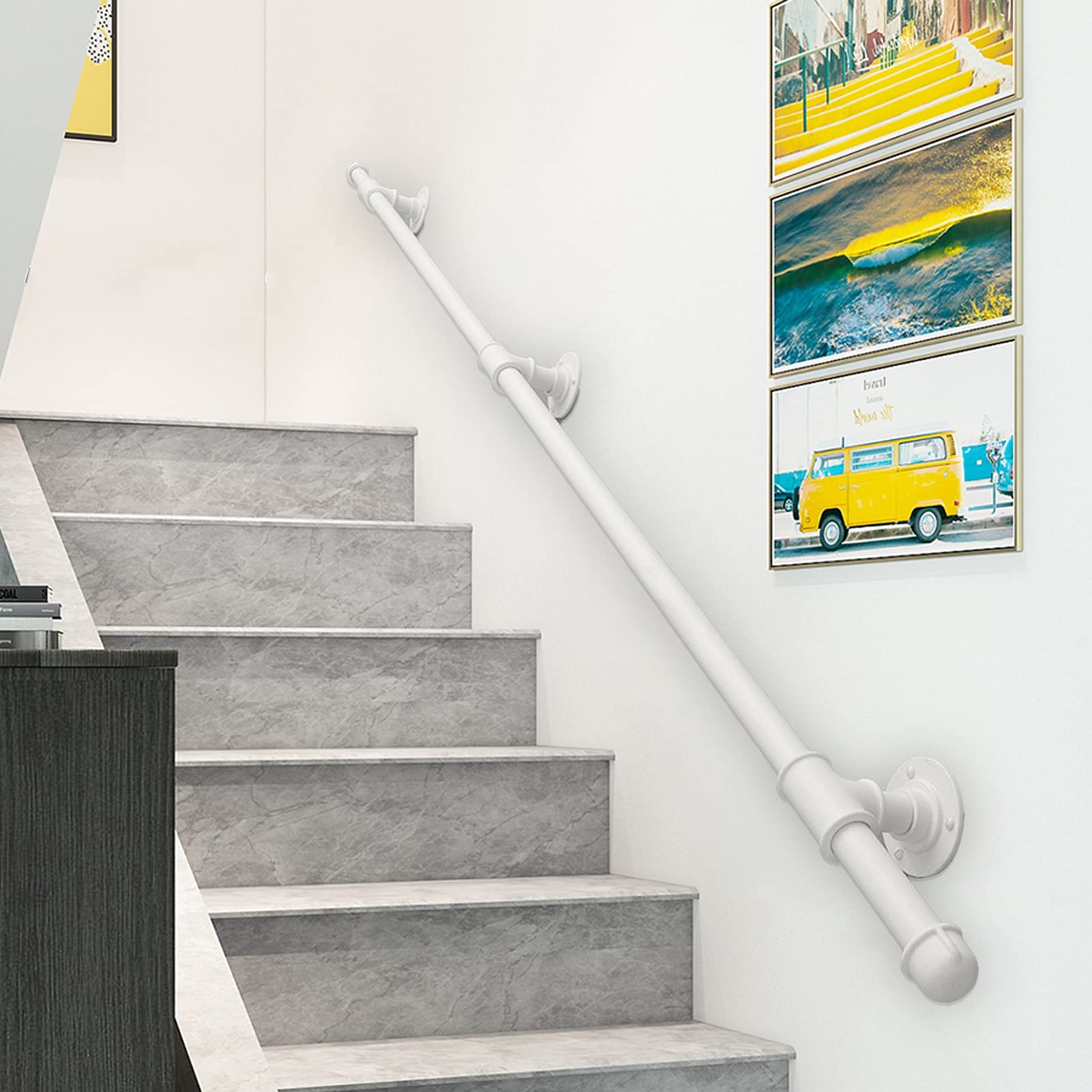 Rampe d'escalier extérieur NZPOST blanche barre sécurité main courante murale 3m