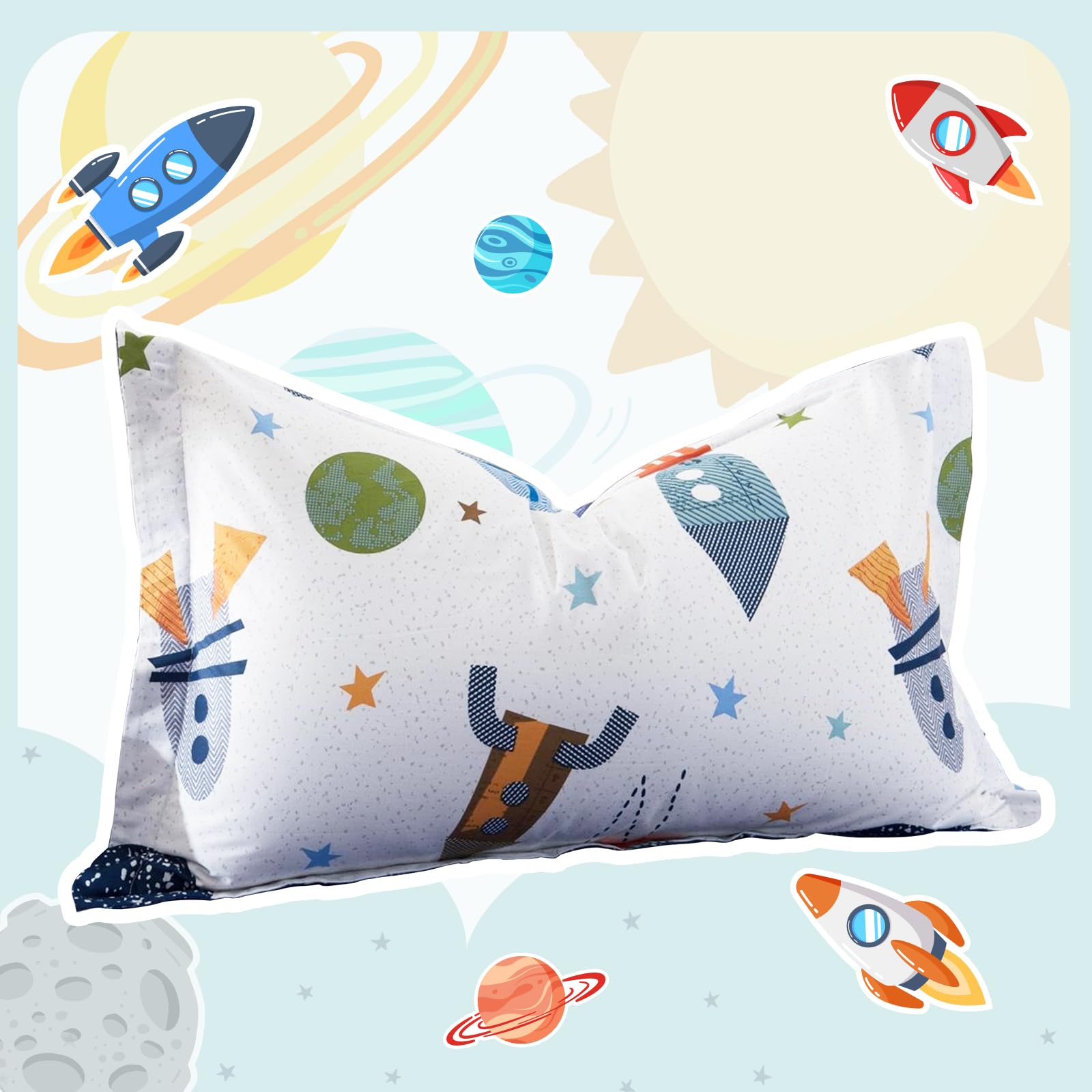 Qucover Juego de Cama para Niño Cama 105 Funda Nordica Infantil 155x220 cm,100% Algodón, Cama Individual, Reversible Diseño de Cosmos para Dormitorio de los Niños