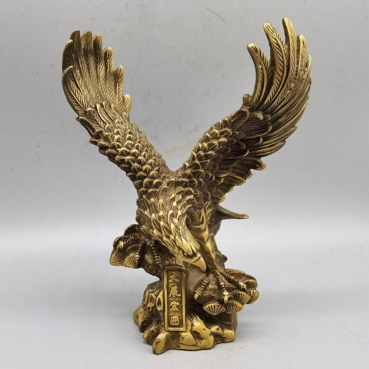 黄铜雄鹰摆件 Feng Shui Figurine Home Office Decor Chinese Gifts 纯铜大展宏图老鹰客厅办公室装饰品店铺开业老鹰摆设 8491