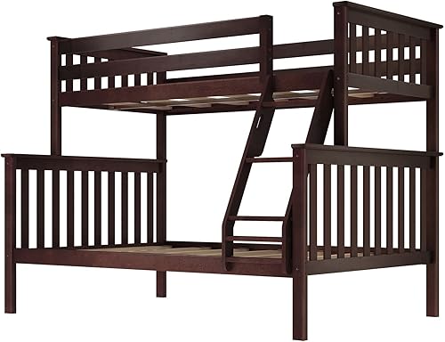 Miniatura 122 de Max & Lily - Litera de tamaño individual sobre matrimonial con escalera, base de cama de madera maciza para niños, barandillas de seguridad de 14