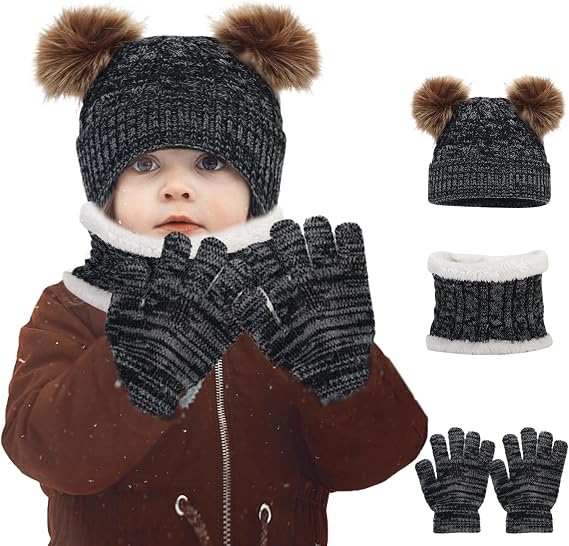 Set Invernale Bambini 3 Pezzi - Cappello, Sciarpa E Guanti Con Pompom - Foto 12
